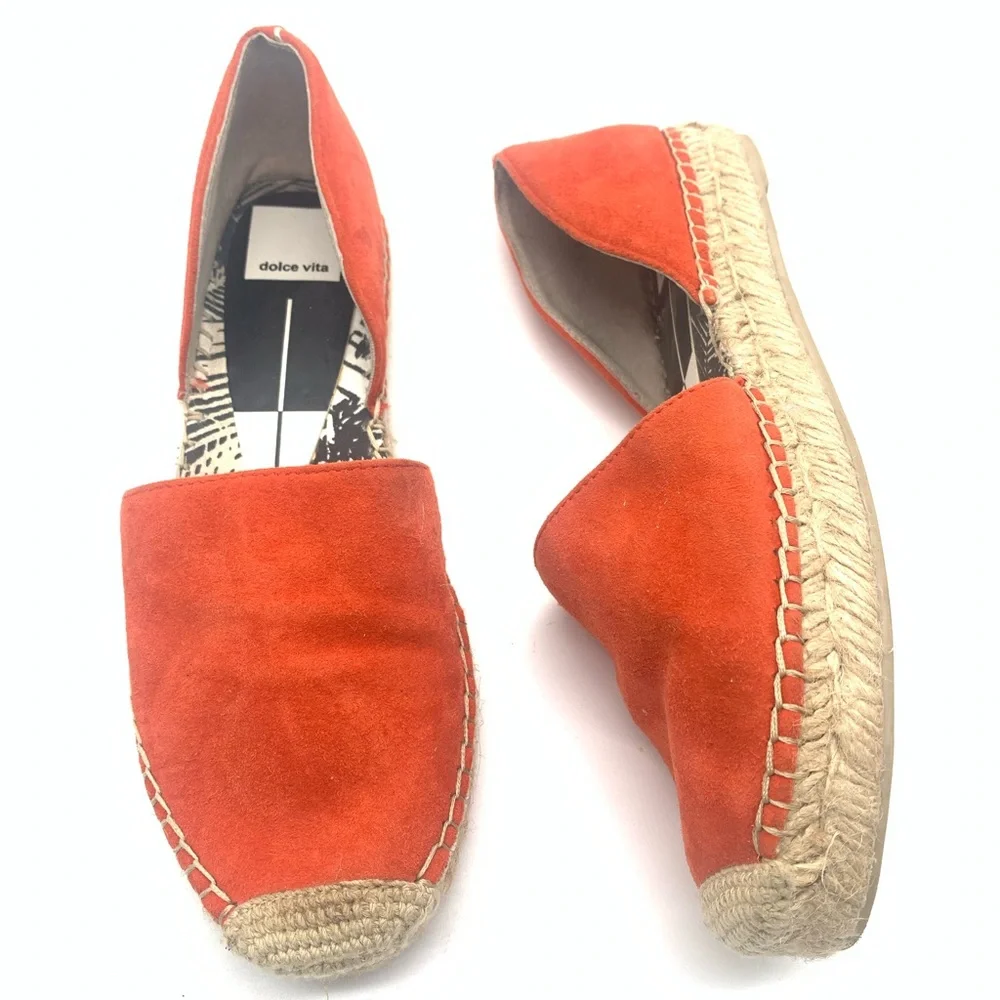SH2 Dolce Vita Orange Suede Espadrille Flats Dorsay Slip On Shoes Womens 6.5
